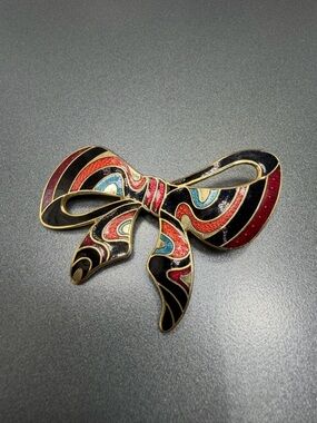 Vintage Cloisonné Enamel Bow Brooch #141CLO